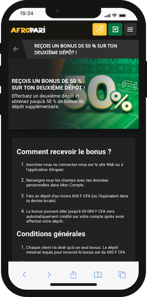 bonus sur le 2eme depot sur afropari