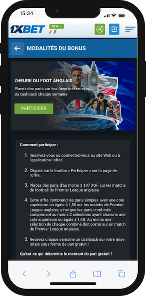 promo sur le foot anglais sur 1xbet